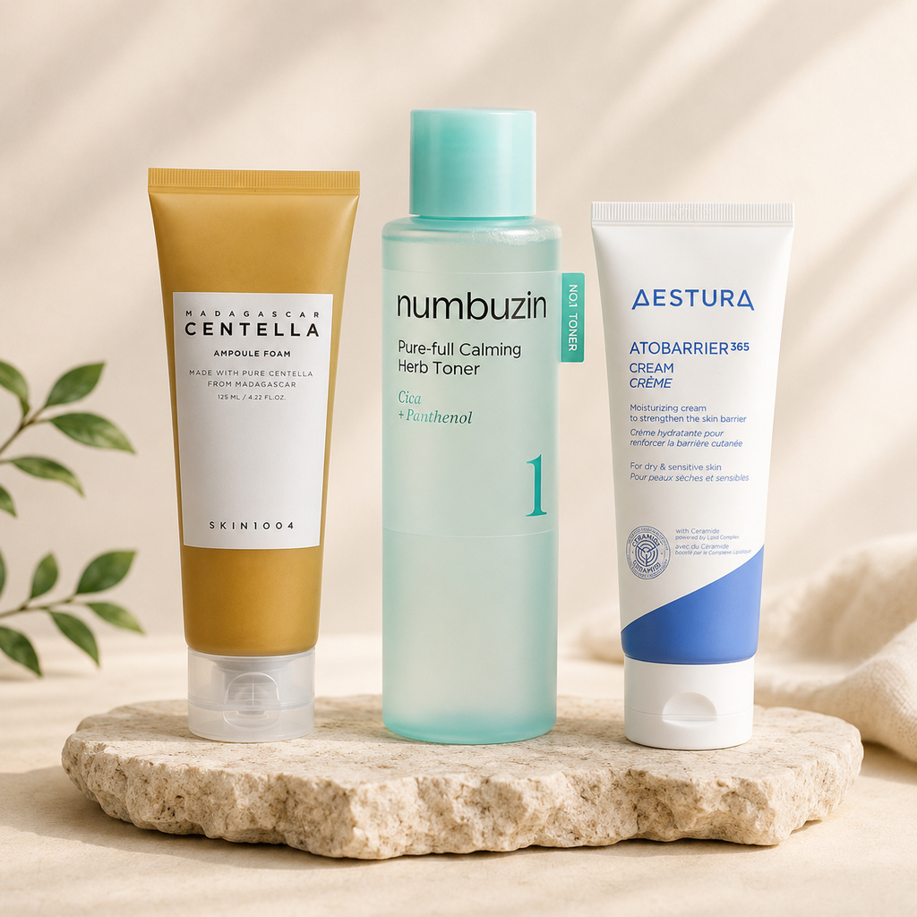The Sensitive & Barrier Care Ritual Korean skincare set with cleanser, toner and cream for sensitive skin and barrier support.