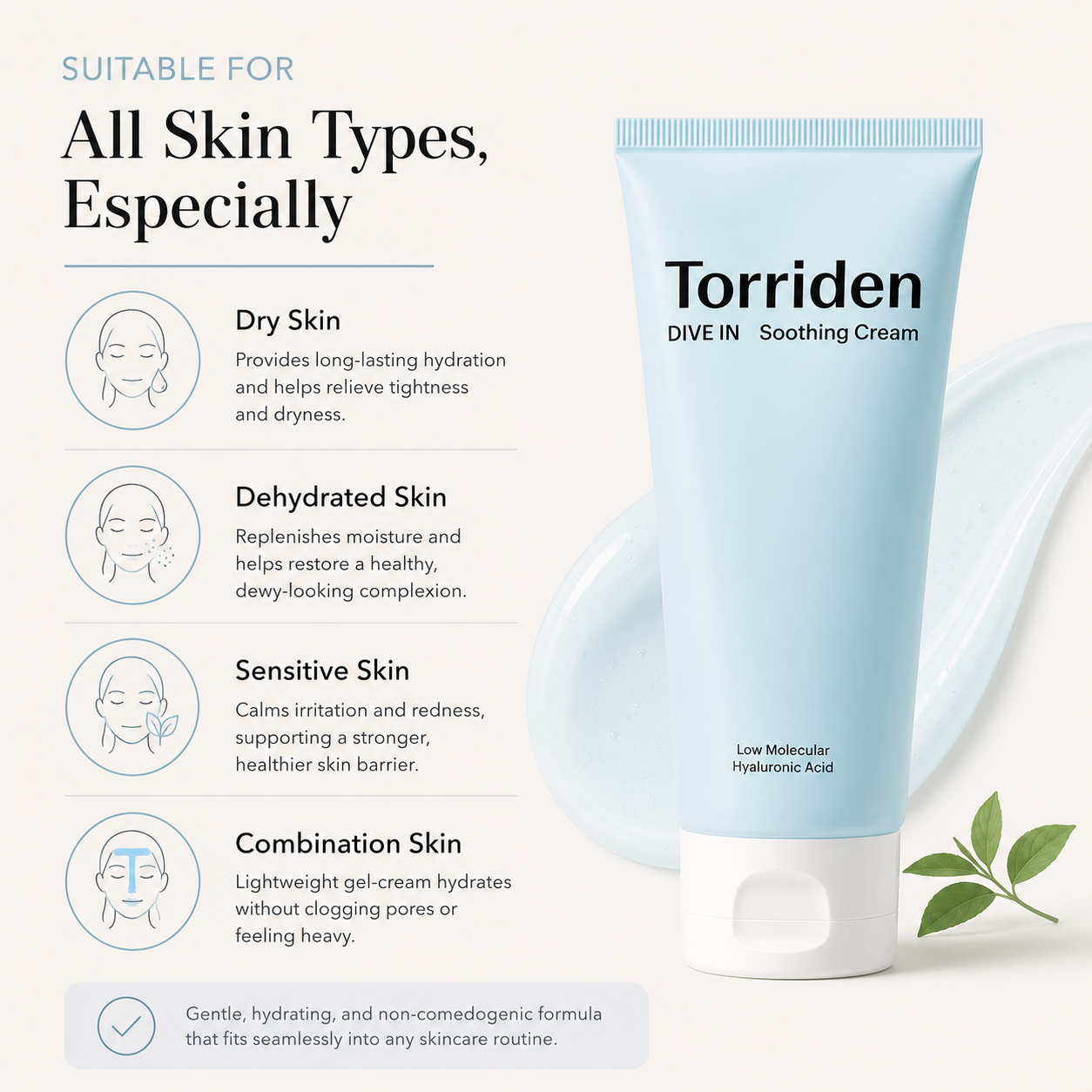 Torriden Dive-In Low Molecular Hyaluronic Acid Soothing Cream Tube 100ml