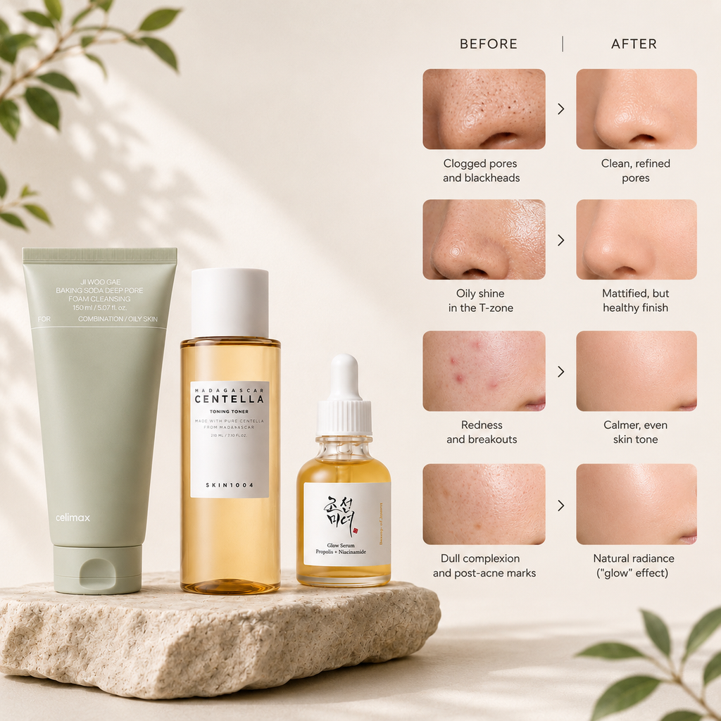 Healthy clear skin inspired by a simple Korean skincare ritual for balanced and radiant complexion.